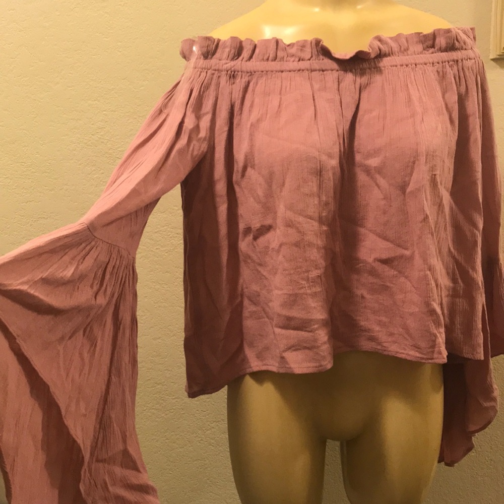 Off the shoulder bell bottom sleeve blouse